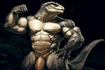 animal_genitalia anthro biceps cloaca cloacal_penis flexing_biceps genitals male musclegut muscular penis solo hyperion lizard lizardman reptile scalie