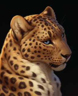 ambiguous_gender black_background black_spots blue_eyes countershading feral fluffy fur looking_at_viewer multicolored_body multicolored_fur no_sclera simple_background solo spots three-quarter_view whiskers yellow_body yellow_fur drla felid leopard mammal pantherine bust_portrait hi_res portrait male_(lore)