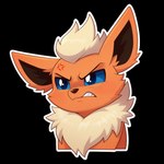 ambiguous_gender angry annoyed blue_eyes cross-popping_vein feral fluffy fur head_tuft neck_tuft red_body red_fur simple_background solo sticker teeth transparent_background tuft orionbonnie eeveelution flareon generation_1_pokemon pokemon_(species) alpha_channel