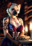 anthro big_breasts blonde_hair blue_eyes breasts cleavage clothed clothing female gold_(metal) gold_jewelry hair jewelry looking_at_viewer medieval medieval_clothing medium_breasts necklace solo majorfluffy_(director) hyaenid mammal 3d_(artwork) digital_media_(artwork) hi_res tagme