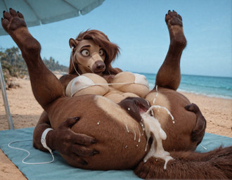 4_fingers anthro anus bangs beach big_tail bikini bikini_top blurred_background bodily_fluids brown_body brown_eyes brown_fur brown_hair busty butt butt_grab claws clothing cum cum_drip cum_inside cum_pool dripping excessive_cum excessive_genital_fluids female fingers fur genital_fluids genitals hair hair_over_eye hand_on_butt headphones legs_over_head legs_up long_snout looking_at_viewer lying multicolored_body multicolored_fur on_back one_eye_obstructed pawpads plump_labia presenting presenting_pussy pussy pussy_juice realistic sand sea seaside snout solo spread_legs spread_pussy spreading surprise swept_bangs swimwear tan_body tan_fur thick_thighs towel two_tone_body two_tone_fur umbrella water nnam_si3 anteater mammal pilosan xenarthran hi_res