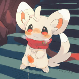 alternate_color animal_genitalia animal_penis badge balls blush blush_lines bodily_fluids breath chest_tuft detailed_background dripping dungeon erection excessive_genital_fluids excessive_precum feral fluffy fluffy_balls fluffy_tail fur genital_fluids genitals inside leaking_precum male nervous paws penis precum precum_drip precum_string red_eyes red_scarf scarf semi-anthro solo stairs sweat tail tapering_penis tuft white_body white_fur minco nintendo pokemon pokemon_mystery_dungeon spike_chunsoft fan_character minco_(character) generation_5_pokemon minccino pokemon_(species) sketch