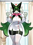 anthro clothing female legwear nurse_clothing nurse_uniform solo stockings uniform eevee_ai_arts nintendo pokemon felid feline generation_9_pokemon mammal meowscarada pokemon_(species)