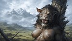 anthro breasts female looking_at_viewer mountains outside solo hyperion felid khajiit mammal hi_res