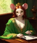 anthro auburn_hair breasts cleavage clothed clothing female green_eyes mammal medieval mouse murid murine rodent solo tahlia_(director)