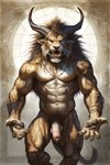 anthro balls genitals horn jewelry male muscular muscular_male necklace nude penis solo tattoo hyperion felid hybrid lion mammal pantherine hi_res