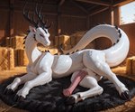 animal_genitalia animal_penis antlers barn big_penis blue_eyes cloven_hooves dorsal_spikes equine_penis erection feral genitals hooves horn inside looking_at_viewer lying male mythology on_side penis ribbed_penis scales solo white_body white_scales nonimousmate ignir_(nonimousmate) cervid dragon hybrid mammal mythological_creature mythological_scalie scalie hi_res