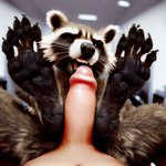 5_toes anthro black_nose black_pawpads claws duo feet fellatio first_person_view foot_fetish foot_focus full_foot_pawpads male male/male male_pov oral pawpads paws penile sex toe_claws toes sombreru rocket_raccoon human humanoid mammal procyonid raccoon absurd_res hi_res