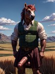 animal_genitalia animal_penis anthro clothed clothing equine_balls equine_genitalia equine_penis field genitals green_eyes hair kilt looking_at_viewer male partially_clothed penis pink_penis red_hair solo standing wheat_field marcus64 equid equine horse mammal pony shetland_pony hi_res