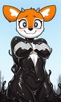 anthro breasts female glistening glistening_body glistening_breasts latex latex_clothing liquid_latex slime solo tentacles transformation dcx32 aggretsuko marvel she-venom tsunoda_(aggretsuko) symbiote hi_res tagme