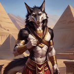 anthro attempted_signature looking_at_viewer male pyramid sergal solo yellow_eyes