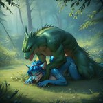 anthro duo eyes_closed female forest from_behind_position horny infidelity male male/female on_ground plant sex smile starfox tree ilovekrystal krystal canid canine fox lizard mammal reptile scalie absurd_res hi_res