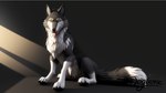 claws feral fur grey_body grey_fur looking_at_viewer male paws simple_background sitting solo tongue tongue_out white_body white_fur yellow_eyes dogbone dakota canid canine canis mammal wolf hi_res