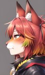 anthro brown_eyes clothing felid feline hair hi_res icon inner_ear_fluff jacket leather leather_clothing leather_jacket leather_topwear lynx male mammal multicolored_hair pink_nose solo stable_diffusion topwear tuft