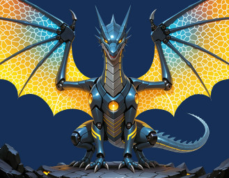 ambiguous_gender big_wings blue_body crouching feral glistening glistening_body grey_body horn long_tail looking_at_viewer machine multicolored_body multicolored_wings mythology open_mouth pupils simple_background slit_pupils solo solo_focus spikes spread_wings transparent_background wings yellow_eyes hydra_(director) mascot_2025 dragon mythological_creature mythological_scalie robot scalie alpha_channel hi_res