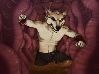 anthro escape fight male organs solo stomach vore canid canine canis mammal wolf animated short_playtime webm