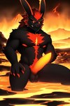 anthro balls demon fire genitals hi_res humanoid lagomorph lava leporid male mammal pecs penis pup_tobey rabbit solo