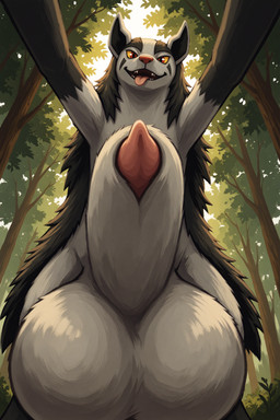 animal_genitalia balls big_balls big_sheath feral forest genitals huge_balls huge_sheath hyper hyper_balls hyper_genitalia hyper_sheath low-angle_view male penis penis_tip plant sheath solo tree thedavid nintendo pokemon generation_3_pokemon mightyena pokemon_(species) absurd_res hi_res