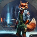 alex2018 anthro bottomwear canid canine clothed clothing dipstick_tail fox fox_mccloud fur hi_res jacket kerchief looking_at_viewer male mammal markings nick_wilde nintendo pants science_fiction smile solo star_fox tail_markings topwear zootopia