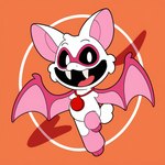 anthro black_sclera fangs female fur happy membrane_(anatomy) membranous_wings nightmare_critters pink_body pink_fur simple_background solo tongue white_body white_fur wings poppy_playtime rabie_baby chiropteran mammal