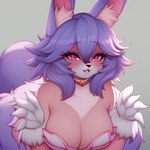 1:1 2023 anime_eyes anthro big_breasts blauesreh breasts bust_portrait cleavage clothed clothing colored colorful detailed felid feline female fur hair humanoid looking_at_viewer mammal pink_body pink_fur portrait purple_hair seductive simple_background smile solo