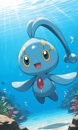 blue_body blue_sclera blush blush_lines bubble light looking_at_viewer open_mouth open_smile plant rock smile smiling_at_viewer solo sunlight swimming underwater water yiff_ai_(director) nintendo pokemon generation_4_pokemon legendary_pokemon manaphy pokemon_(species) hi_res