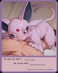 after_sex bestiality blush bodily_fluids duo female female_on_top feral feral_on_top half-closed_eyes head_on_chest human_on_feral interspecies looking_at_viewer lying_on_another male male/female narrowed_eyes on_top sweat nonimousmate eeveelution espeon generation_2_pokemon human mammal pokemon_(species) absurd_res hi_res