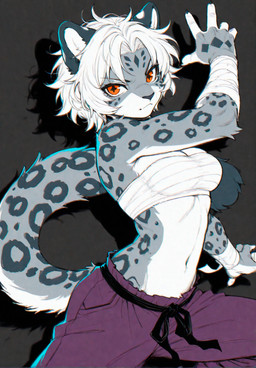 bandaged_arm bandaged_chest bandages belt breasts clothing female fur fur_markings hair markings martial_arts martial_arts_uniform orange_eyes pose purple_clothing rule63 shadow simple_background small_breasts solo sportswear white_hair loren_iipsum dreamworks kung_fu_panda tai_lung_(kung_fu_panda) felid mammal pantherine hi_res