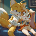 anthro bodily_fluids cum cum_on_face duo ejaculation female genital_fluids genitals male male/female pussy sonic_the_hedgehog_(series) cream_the_rabbit miles_prower hi_res