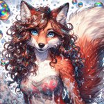 anthro bra breasts canid canine clothed clothing colorful dall-e_3 director_sunshine female fluffy fluffy_tail fox fully_clothed fur hair looking_at_viewer mammal smile solo underwear wet wet_body