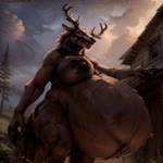 anthro belly big_belly breasts female horn hyper hyper_belly solo vore jfurryart605 wendigo animated webm