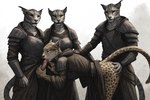 anthro armor clothed clothing fellatio female gangbang group group_sex male male/female oral partially_clothed penetration penile sex spitroast vaginal vaginal_penetration hyperion felid khajiit mammal