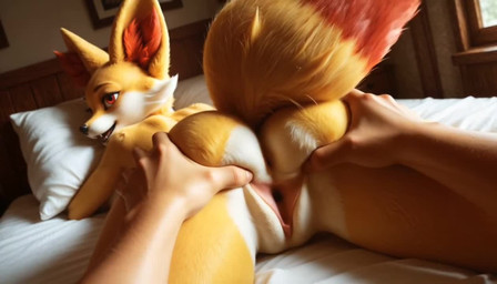 anthro bed breasts butt butt_grab duo female first_person_view furniture genitals hand_on_butt hugging_pillow human_on_anthro interspecies looking_at_viewer looking_pleasured lying lying_on_bed male male/female nude on_bed pov_hands pussy spread_pussy spreading xontsy nintendo pokemon fennekin generation_6_pokemon human mammal pokemon_(species) animated short_playtime webm