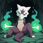 anthro bone cave female fire sitting solo spread_legs spreading lightning7 nintendo pokemon alolan_form alolan_marowak pokemon_(species) regional_form_(pokemon) absurd_res hi_res