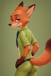 anthro butt clothing disney fur green_eyes looking_at_viewer looking_back male presenting raised_tail smile smiling_at_viewer solo zootopia angry_puppy nick_wilde canid canine fox mammal hi_res