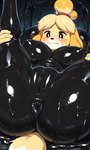 anthro anus big_breasts big_butt black_latex blush breasts butt female genitals latex liquid_latex lying nipples pussy slime solo spread_legs spreading transformation dcx32 animal_crossing nintendo isabelle_(animal_crossing) symbiote hi_res tagme