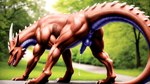 absurd_res anus backsack balls bodily_fluids bumblebee95 cum cum_drip detailed detailed_background dragon dripping feral genital_fluids genitals hi_res knot looking_at_viewer male muscular penis realistic red_body red_scales scales scalie