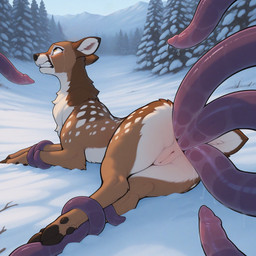 anal anal_penetration bodily_fluids clenched_teeth female feral forced genitals hooves innie_pussy looking_up multiple_insertions penetration pussy rape restrained snow solo tail tears teeth tentacle_in_ass tentacle_penetration tentacles triple_anal triple_penetration winter yellow_eyes cervid mammal hi_res