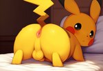 all_fours animal_genitalia anus bed butt furniture genitals jomisa looking_back male on_bed sheath solo nintendo pokemon generation_1_pokemon pikachu pokemon_(species) uncensored