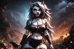 anthro breasts clothed clothing female fur hair looking_at_viewer multicolored_body smile solo white_body white_fur director_elkkue loona_(helluva_boss) canid canid_demon canine canis demon hellhound mammal wolf hi_res