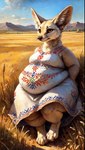 anthro canid canine clothed clothing dress female fennec ffox475 fox hi_res mammal obese overweight scenery sitting solo vulpine