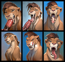 animal_genitalia animal_penis black_lips blue_eyes bodily_fluids canine_genitalia canine_penis cum cum_in_mouth cum_inside cumshot_in_mouth drinking drinking_cum duo fangs fellatio female genital_fluids genitals licking licking_lips licking_own_lips lips mouth_shot open_mouth oral penile penis sabertooth_(anatomy) self_lick sex sharp_teeth swallowing teeth tongue tongue_out maw_master felid feline lion mammal pantherine sabertoothed_lion absurd_res hi_res