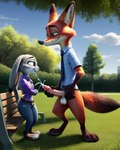 anthro being_watched bodily_fluids cum cum_on_chest cumshot duo ejaculation female genital_fluids looking_at_another male male/female masturbation public_masturbation zootopia rinic_(director) judy_hopps nick_wilde canid canine fox lagomorph leporid mammal rabbit