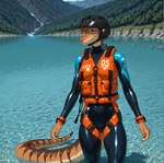 anthro armor female harness headgear helmet life_jacket lifejacket outside river serpentine solo wetsuit wilderness gusc3 hi_res