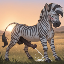 animal_genitalia animal_penis balls blush bodily_fluids cum ejaculation equine_penis feral flared_penis genital_fluids genitals hooves male penis savanna solo stripes sun matt3985_(director) equid equine mammal zebra hi_res