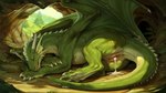 after_sex bodily_fluids cave claws cum cum_in_pussy cum_inside dragon female feral genital_fluids genitals green_body green_scales head_on_arm hi_res horn lying lying_on_side membrane_(anatomy) membranous_wings on_ground on_side outside prompt pussy scales scalie sleeping solo tail toe_claws western_dragon wings wovenradar