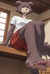 anthro bodily_fluids feet female foot_fetish low-angle_view solo sportswear sweat sweaty_feet takeshi beastars juno_(beastars) canid canine canis mammal wolf hi_res