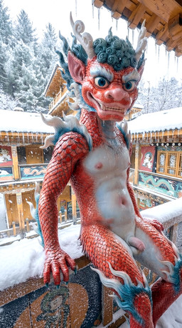 anthro antlers balcony balls beard belly blue_body blue_claws blue_eyes blue_fur blue_hair bulging_eyes cheek_tuft chinese christmas christmas_theme claws clenched_teeth courtyard dragon_horn dripping dripping_wet east_asian_architecture erect_nipples evergreen_tree eyebrows facial_hair facial_tuft fangs fire flaming_hair flaming_mane forest forest_background frost frosting fur genitals gold_scales gravel green_body green_fur green_hair green_mane grey_sky hair holding_object horn ice icicle leaning leaning_back lips male mane mrmystery mud mural mythology nature nature_background navel nipples nude nude_male overcast painting_(object) penis photorealism pine_tree pink_belly pink_inner_ear pink_lips pink_nipples pink_nose pink_penis plant prick_ears pseudo_hair pseudo_mane railing raining red_body red_scales red_wall river rooftop scales sitting sky smile snow snowing solo stone_floor teeth temple tree tuft wet white_balls white_belly white_body white_eyebrows winter winter_background wood wood_floor wooden_building yellow_body yellow_scales sloppycat dragon eastern_dragon mythological_creature mythological_scalie scalie colorful hi_res