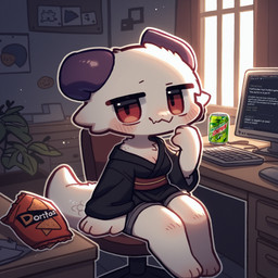 3_toes 4_fingers asian_clothing barefoot beverage beverage_can black_clothing blush bottomwear breasts can chair chibi chips_(food) cleavage clothed clothing computer computer_monitor computer_mouse container desk detailed_background east_asian_clothing electronics feet female fingers food fur furniture horn humor inside japanese_clothing keyboard kimono looking_at_viewer monitor mountain_dew mythology narrowed_eyes plant red_eyes scales shorts sitting smile solo table tail text toes tuft white_body window unknown_director hymonie_fluffscale(fluffscaler) dragon kobold mythological_creature mythological_scalie scalie english_text hi_res