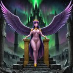 anthro aurora_borealis crown female glowing glowing_eyes hair horn long_hair solo wings vermilion888 twilight_sparkle_(mlp) equid equine horse mammal winged_unicorn absurd_res hi_res